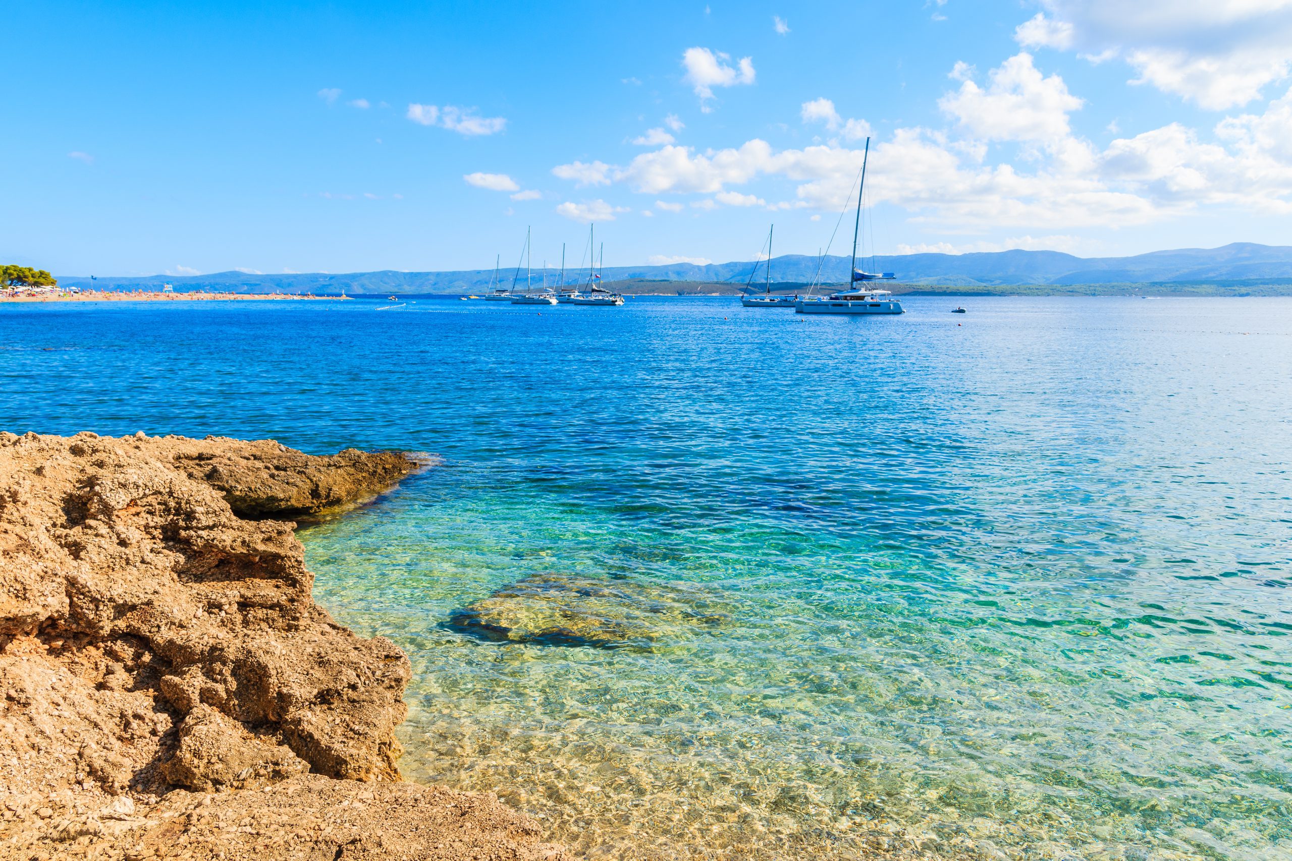 beautiful sea water near Zlatni Rat, most famous beach of Adriatic Sea, Brac island, Croatia